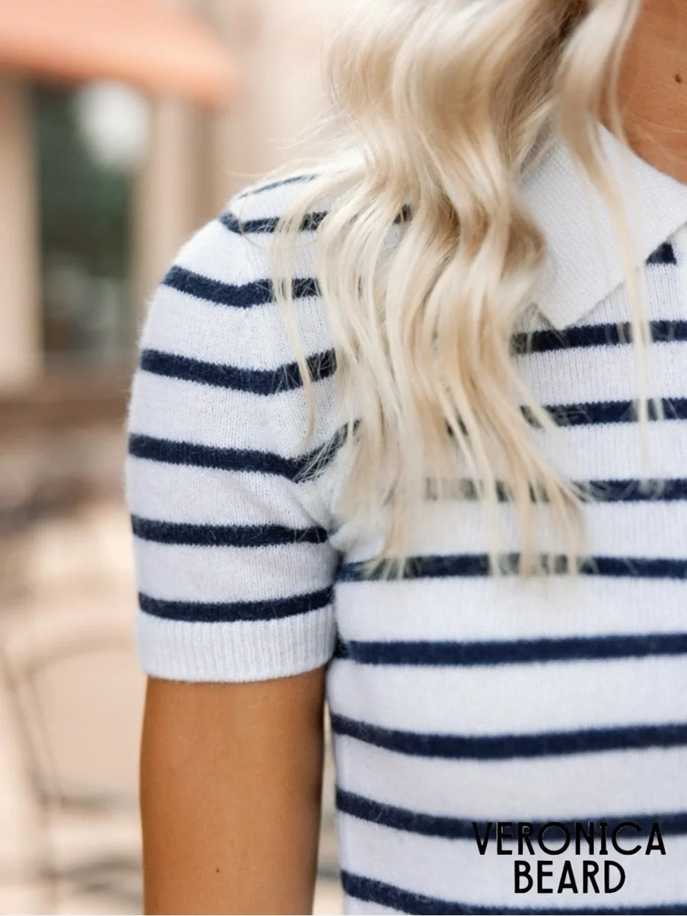 Veronica Beard *NWT* Brandt Stripe Cashmere Polo Short Sleeve Sweater Ivory/Navy